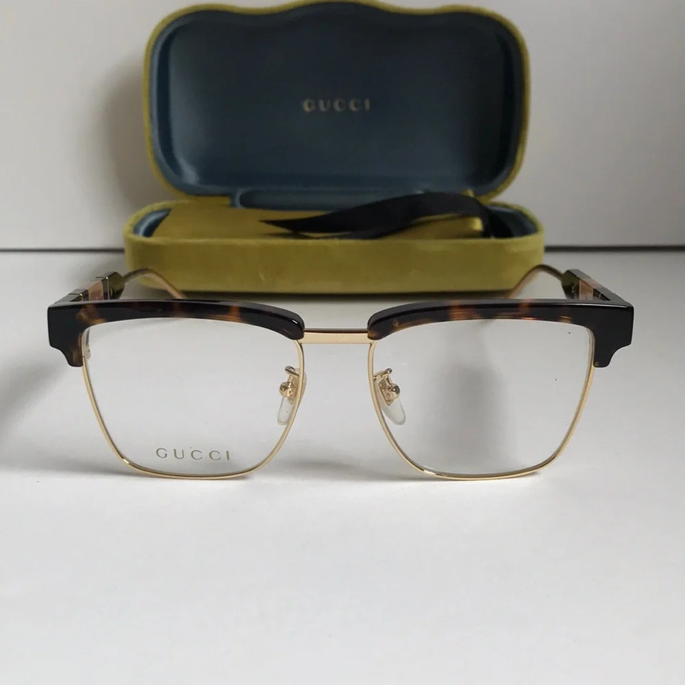 New Authentic Gucci GG0605O Men’s Tortoiseshell and Gold Optical Glasses